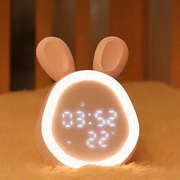 Будильник YOUZI ABS Cute Rabbit с регулируемой яркостью, перезаряжаемые цифровые часы со светодиодной подсветкой и дисплеем температуры
