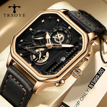 Кожаный ремень Мужские часы из розового золота класса люкс от ведущего бренда TRSOYE Водонепроницаемые reloj hombre