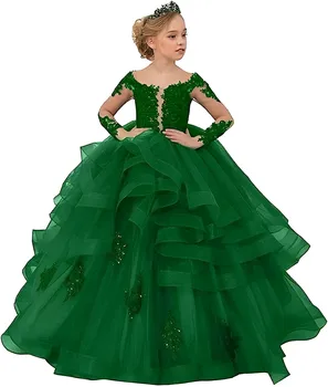 Благородное и элегантное кружевное праздничное платье для девочек, праздничное платье принцессы для Святого Причастия на день рождения для Святого Причастия