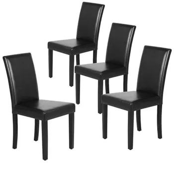 Обеденные стулья Parsons с высокой спинкой, обитые искусственной кожей, Easyfashion, набор из 4 штук, черный