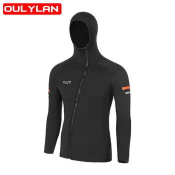 Куртка-гидрокостюм Oulylan на молнии спереди 1,5 мм, водолазный костюм для серфинга, подводного плавания, зимний купальный костюм, сохраняющий тепло, толстовка с капюшоном, черный