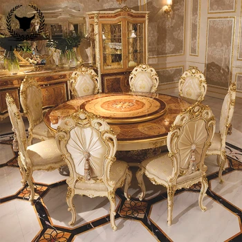 Изготовленный на заказ обеденный стол из массива дерева в европейском стиле, Французская придворная роспись, Резная роскошная круглая мебель Billa