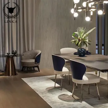 Светлый роскошный обеденный стол из массива дерева в итальянском стиле, прямоугольная комбинация современного минималистичного обеденного стола и стула длиной 2,2 метра