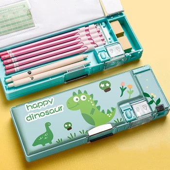 Мультяшная канцелярская коробка с точилкой для карандашей, пластиковый пенал, школьный ящик для хранения, милый пенал для ручек, пенал для мальчиков и девочек