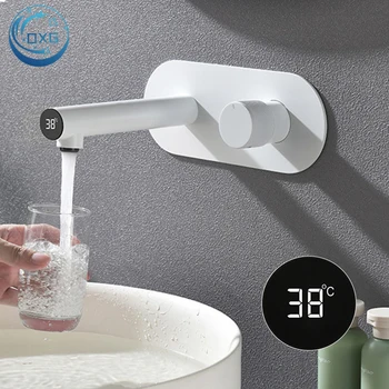 Латунный настенный смеситель OXG Для раковины В ванной комнате Смеситель для раковины в ванной комнате Смеситель для умывальника Цифровой дисплей Скрытое крепление