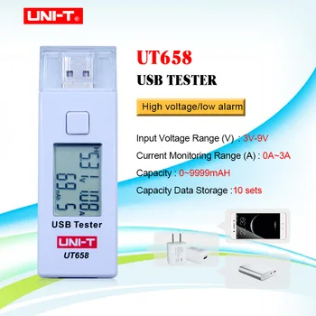 UNI-T USB Тестеры Напряжения U Disk Doctor Зарядные Устройства Вольтметр Амперметр UT658 UT658B Тест МАКС 9 В с Хранилищем Данных USB Тестеры