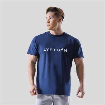 M-4XL Летняя мужская футболка из эластичного хлопка для спортзала с коротким рукавом для фитнеса, бодибилдинга, футболки для тренировок с буквенным принтом