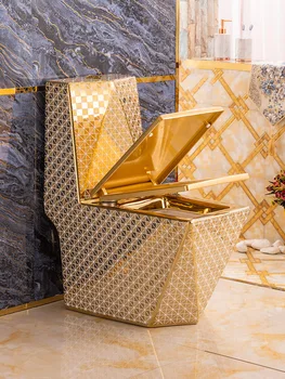 Золотой унитаз, керамическая бытовая ванная комната в европейском стиле, защита от блокировки, защита от запаха, сифонный унитаз