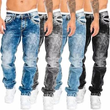 Модные Классические мужские джинсы, синие, черные, премиум-класса, свободные Широкие брюки, деловые Повседневные брендовые мужские брюки, рабочая одежда, мужские прямые джинсы