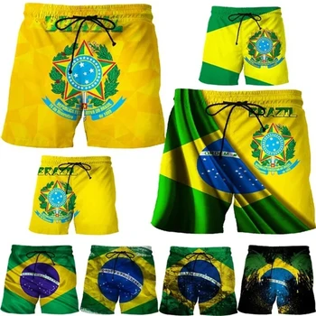 Новые летние шорты с 3D-изображением флага Бразилии, мужские Женские повседневные Модные Индивидуальности, Спортивные пляжные шорты, спортивная одежда, Короткие брюки, мужские шорты
