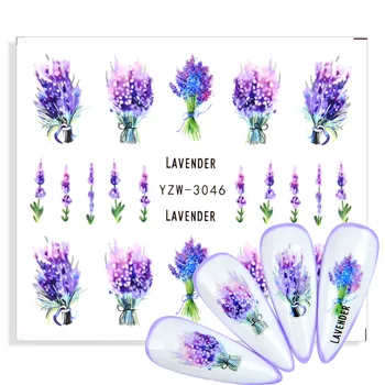 1 Лист Наклейки с водяными знаками для ногтей Flower Цветочная серия Leaf Lavender Nails Слайдер для переноса воды Наклейки Tottoos