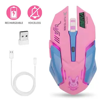 Перезаряжаемая Беспроводная мышь Бесшумная мышь Розовая светящаяся компьютерная игровая мышь DVA с разрешением 2400 точек на дюйм для ПК ноутбуков RGB подсветкой