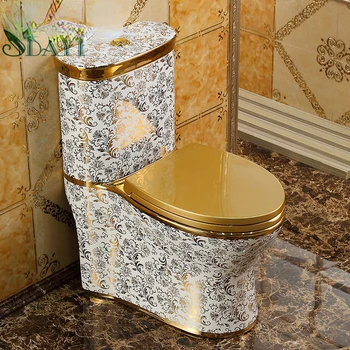 ванная комната с гальваническим золотым покрытием, унитаз, керамический позолоченный унитаз