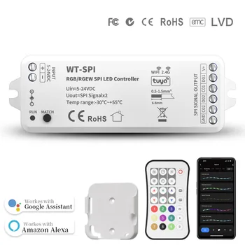 Tuya SPI Pixels LED Tape Controller RF Remote Alexa Google Assistant Для WS2811 WS2812B RGB SMD5050 Красочная Светодиодная Лента DC5-24V