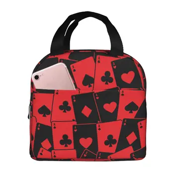 Женская сумка для ланча Red Poker Card, большая многоразовая изолированная коробка для ланча для работы, складная сумка для офиса для взрослых