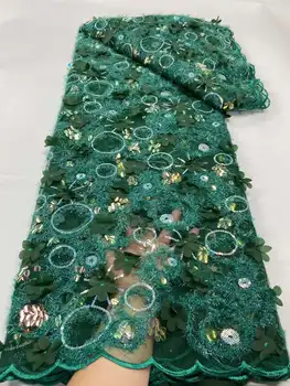 2023 Оптовая продажа зеленой кружевной ткани с 3D блестками, высококачественной сетки, аппликации с вышивкой, 3D тюля, нигерийской кружевной ткани для невесты YYZ328