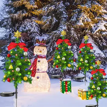 Светодиодный уличный садовый светильник, очаровательные ландшафтные огни на рождественской елке на солнечных батареях с маленькими колокольчиками, водонепроницаемые для праздничных мероприятий