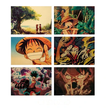 Классический цельный плакат Luffy, комбинация из 6 предметов, плакаты из крафт-бумаги, Художественная роспись, картина для домашнего декора стен в баре