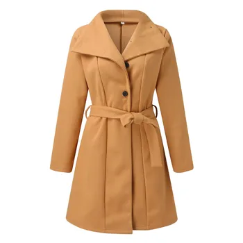 Новое шерстяное пальто, Женская Зимне-осенняя куртка 2023, Модный пояс с лацканами, Теплые тренчи, Корейская Женская одежда Chaquetas Para Mujeres