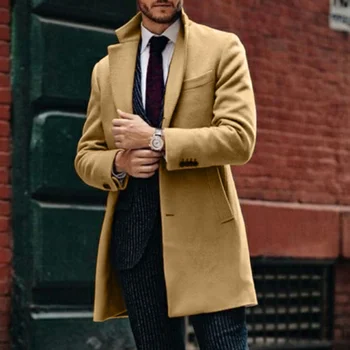 Мужской зимний шерстяной кардиган средней длины, модная однотонная водолазка свободного покроя, деловое пальто на пуговицах, куртка Horde Jacket