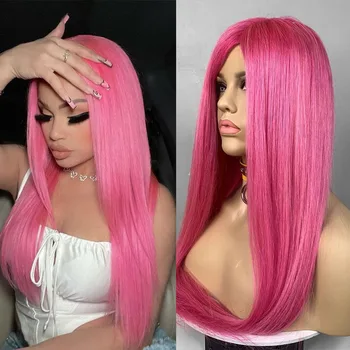 Розовый Вишневый цвет HD Кружевной Фронтальный парик Синтетический парик из высококачественного термостойкого волокна, Шелковистые Прямые Кружевные парики для женщин