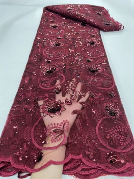 2023 Высококачественная Африканская Нигерийская Дамасская вышивка Вечернее платье Тюль Кружевная ткань Свадебные Блестки для шитья 5 ярдов Jy243