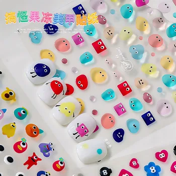 1 шт. Веселые наклейки для ногтей Jelly Bean Face Emote, 3D наклейки для ногтей, наклейки для ногтей, украшения для ногтей, украшения для маникюра