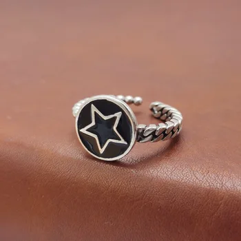 Серебряное Ретро-кольцо с маленькой звездочкой S925 пробы, Регулируемое Кольцо для указательного пальца в стиле Love Dark Punk, кольцо для хвоста, женское кольцо