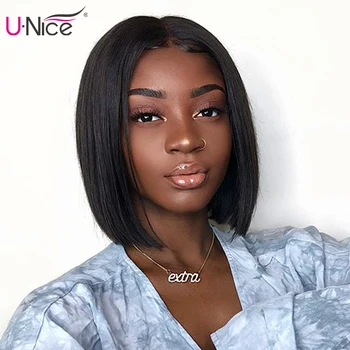 Unice Hair 180% плотность Короткий парик-боб 6x4,5 предварительно вырезанные парики из человеческих волос на кружеве спереди для чернокожих женщин, перуанский парик с кружевной застежкой