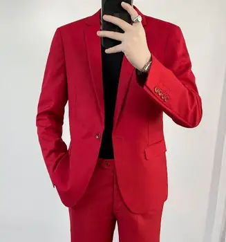 Новый мужской повседневный хлопковый пиджак красного цвета с длинными рукавами, модный Dreaa, приталенный костюм на одной пуговице, пальто 32,99