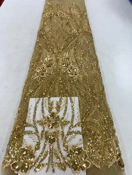 Сетчатая ткань С бисером Роскошный Хрустальный Свадебный блеск для новобрачных В Нигерийском стиле Sequence Net 2023 Высококачественное Африканское тюлевое кружево из бисера