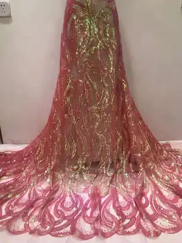 Роскошное издание Африканской кружевной ткани 2023 года высококачественная французская кружевная ткань с розовым блеском Нигерийское кружево свадебный швейный материал