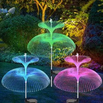 Солнечные Волоконно-оптические огни в виде медузы, Наружные Водонепроницаемые, Изменяющие 7 цветов Солнечные Сказочные Гирлянды, Солнечная Лампа для украшения сада