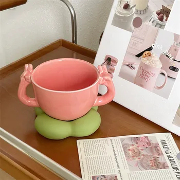 Высококачественная милая мультяшная кружка с персиком, набор кофейных чашек в корейском стиле ins, креативный подарок на день рождения