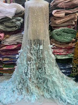 Модная Африканская кружевная ткань с блестками и кружевом из перьев, высококачественное свадебное платье, кружевное вечернее платье/платье для шоу, кружевная ткань