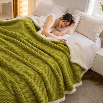 Мягкое теплое одеяло на зиму зеленого цвета, Толстый плед на кровати, одеяло односпального/королевского/королевского размера, Многофункциональное одеяло с ворсом