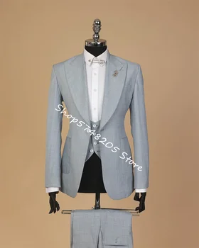 Приталенный светло-серый Современный классический мужской костюм для свадеб, роскошный мужской блейзер, деловой костюм, 3 предмета, официальная одежда