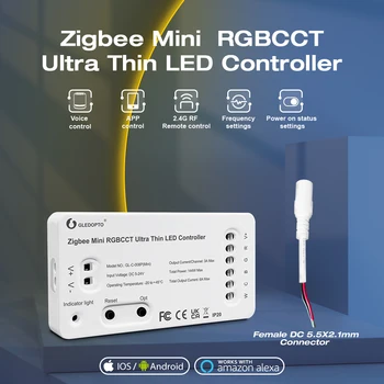 Gledopto Zigbee 3.0 DC5-24V Mini RGBCCT RGB WWCW LED Контроллер Полосы Света Подсветка телевизора Освещение Кухни Работа с Alexa Voice