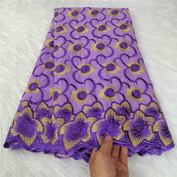 Африканская хлопчатобумажная кружевная ткань для женщин, фиолетовая, высокое качество, Новая кружевная ткань, вечернее платье, хит продаж, 2021, 5 ярдов