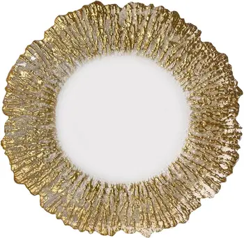 Из 2,13-дюймовых золотых стеклянных зарядных тарелок, круглых рифовых тарелок, свадебных зарядных тарелок, элегантных круглых тарелок