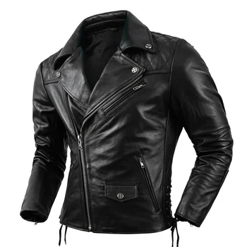 Мужская мотоциклетная куртка, протекторы, одежда из натуральной воловьей кожи, косая молния, высококачественное пальто, Размер S-5XL