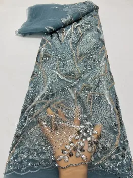 Роскошное Французское тюлевое кружево с вышивкой из тяжелого бисера, африканская кружевная ткань, высококачественное нигерийское кружево с бисером для женского платья