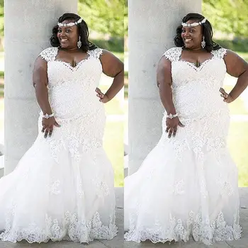 Потрясающее свадебное платье из африканского кружева плюс Размер Элегантной русалки Сексуальные свадебные платья Невесты на заказ