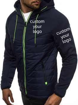 Брендовая мужская куртка с пользовательским логотипом, осень-зима, лоскутная молния, длинный рукав с капюшоном, Модный повседневный дизайн 