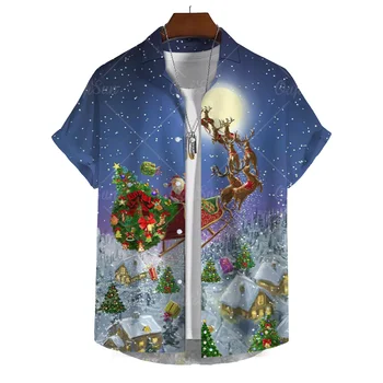 Гавайские рубашки для мужчин с 3D Рождественским принтом, высококачественная мужская одежда, Свободные рубашки оверсайз, уличные дизайнерские топы с короткими рукавами