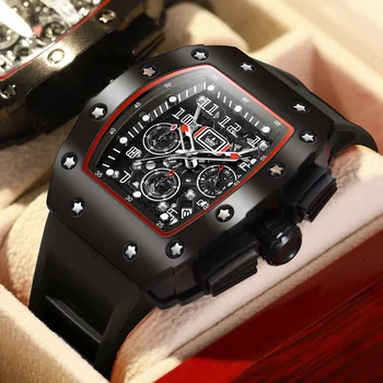 OLEVS Watch 2023 Мужские часы наручные часы Tonneau Кварцевые выдалбливают Водонепроницаемые часы стильного дизайна с силиконовым ремешком