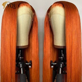 Оранжевый Имбирь 13x4 Синтетические волосы на кружеве Парики из человеческих волос Прямые синтетические волосы на кружеве Парик из прозрачных кружевных цветных париков для женщин