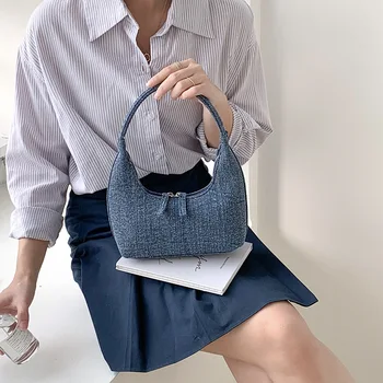 Маленькие джинсовые сумки через плечо для женщин, роскошная дизайнерская сумка и портмоне, женская повседневная сумка-тоут, высококачественная сумка для подмышек, новый клатч