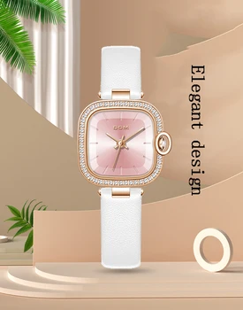 Новые женские часы DOM, роскошные квадратные часы, модные кожаные брендовые часы, повседневные женские кварцевые водонепроницаемые часы