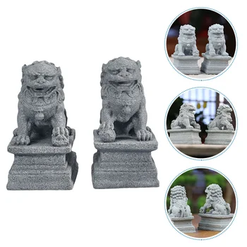 2 предмета орнамента в китайском стиле со львом, украшения для наружного стола, Статуя из песчаника, украшение для сада на рабочем столе